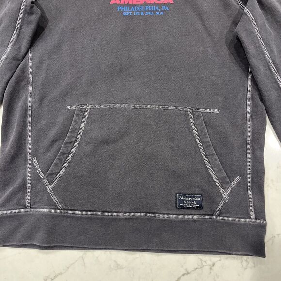 Abercrombie & Fitch X Made In America 2018 Merch Hoodie Sweatshirt USA Gray Sz S - Picture 4 of 12